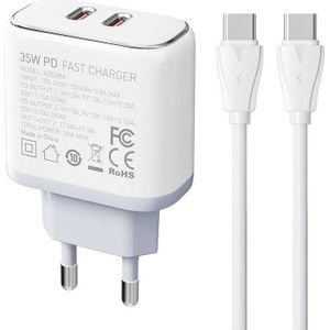 LDNIO A2528C 2-Port USB-C Wall Charger (35W) with USB-C to USB-C Cable