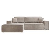 NADUVI Collection Galine Hoekbank met Chaise Longue Links met Slaapfunctie - Ribstof - Beige