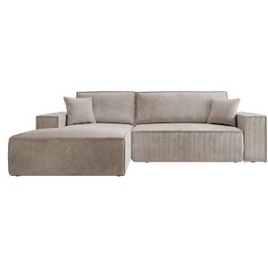 NADUVI Collection Galine Hoekbank met Chaise Longue Links met Slaapfunctie - Ribstof - Beige