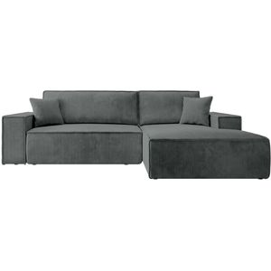 NADUVI Collection Galine Hoekbank met Chaise Longue Rechts met Slaapfunctie - Ribstof - Donkergrijs