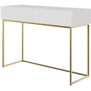 Selsey Kaptafel met 2 laden, 110 x 79 cm, op gouden poten, make-uptafel, schoonheidshoek, wit, Veldio