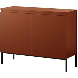 Selsey Commode, kast met 2 deuren, 77 x 100 cm, op zwarte poten, opbergkast voor slaapkamer, baksteen, Bemmi