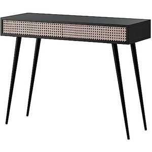 Selsey Bello Make-uptafel, consoletafel met 2 laden, zwart met Weense vlechtlook, 140 cm