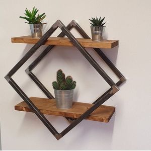 Hangende boekenkast - Hout - Metaal - Industrieel - 55 cm