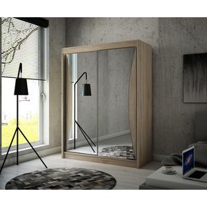Kledingkast - TWIN - 2 schuifdeuren met spiegel - Planken - Kledingroede - Sonoma eik - 200 cm