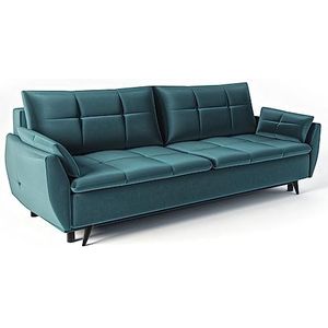 Siblo Sofa Britta 3 Collectie - Sofa met slaapfunctie - Elegante bank - Woonkamer Meubels - Comfortabele Slaapbank - Sofa 3-zits - Klapbank met Bedlade - 242x94x90 cm - Turquoise