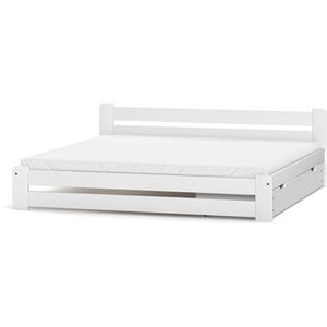 Siblo Bedframe 200x90 cm - Alan collectie - tweepersoonsbed van massief hout - houten bed met lattenbodem - wit