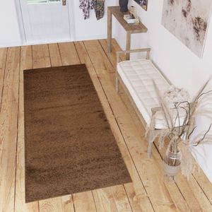 Tapiso Delhi Tapijtloper Vloerkleed Bruin Hoogpolig Fluffy Op Maat- 120x750