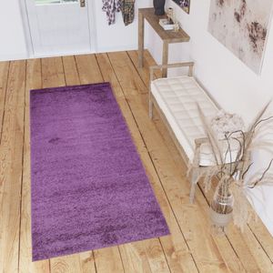 Tapiso Delhi Tapijtloper Vloerkleed Hoogpolig Fluffy Paars Op Maat- 70x500