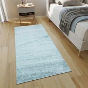 Tapiso Delhi Tapijtloper Vloerkleed Hoogpolig Blauw Fluffy Op Maat- 70x100