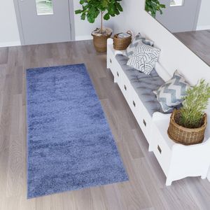 Tapiso Delhi Tapijtloper Vloerkleed Hoogpolig Blauw Op Maat- 70x200