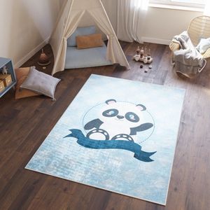 Tapiso Emma Vloerkleed Kinderkamer Blauw Panda Babykamer Speelmat- 120x170