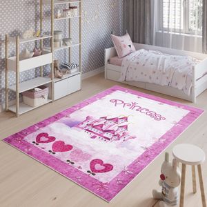 Tapiso Emma Vloerkleed Kinderkamer Roze Princess Kinderen Speelmat- 120x170