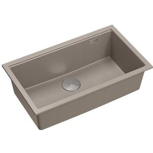 QUADRON gootsteen gootsteen granieten spoelbak keuken | afmetingen 70 x 37 x 23,5 cm Kleur: Soft Taupe & staal | LOGAN 110 enkele wastafel keukenspoelbak | graniet spoelbak | onderbouwwasbak kastbouw