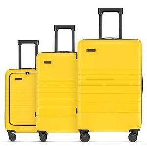 ETERNITIVE - Reiskoffer van ABS, harde koffer met TSA-slot, 360° rolkoffer, Geel., Set van 3 koffers