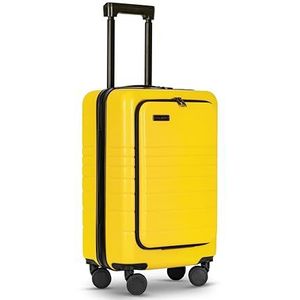 ETERNITIVE - Kleine Koffer | Reiskoffer van ABS | Afmetingen: 55 x 35 x 24,5 cm | Harde Koffer met TSA-slot | Reiskoffer met 360° wielen, Houder voor Telefoon en Drank | Kleur: Geel