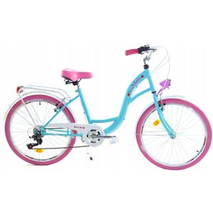 Rower - Dallas City - Meisjesfiets - Zeegroen/Roze - Stalen Frame - 7 Versnellingen