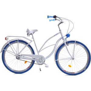 Damesfiets - beach cruiser - 28" - 3 versnellingen - wit blauw