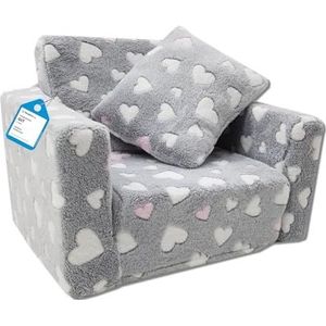 Kinderstoel, relaxstoel, knuffelstoel (grijs (Herzen grau) + wit/roze)