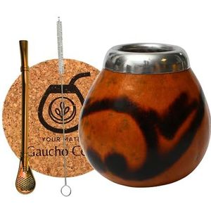 Gaucho Cebar Bombilla Straw roestvrijstalen Yerba Mate Calebos Set Pompoen en Rietje | Accessoires met kurkkussen en kurkkussen
