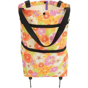 Opvouwbare Boodschappentrolley 3-in-1, BoodschappenTas met Wielen Trolley Gebloemd Oranje