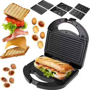 YASHE Multifunctioneel Apparaat 3-in-1 (Sandwichmaker, Wafelijzer, Paninigrills), Afneembare Platen met Antiaanbaklaag, 750W, Led-indicatoren, Zwart