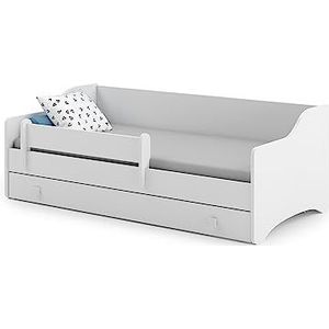 KOBI Kinderbed Eryk wit | 160 x 80 cm | met opbergruimte voor lade | bed voor jongens en meisjes voor kinderen | met matras en frame | babykamer | eenpersoonsbed met barrière