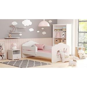 KOBI Fala Kinderbed met valbeveiliging, 140 x 70 cm, kinderbedden met matras, complete set, eenpersoonsbed, voor meisjes en jongens, modern, wit kinderbed