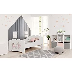 KOBI Kinderbed Anna wit met roze eenhoorn en ballerina | 160 x 80 cm | meisjesbed voor kinderen | met matras en frame | babykamer | eenpersoonsbed met barrière
