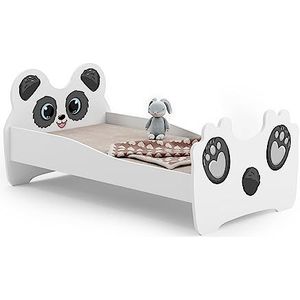 KOBI Kinderbed, panda, wit, 160 x 80 cm, kinderbed voor meisjes, met matras en frame, voor babykamer, eenpersoonsbed met barrière