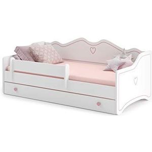 KOBI Emma kinderbed | Wit bed voor een kinderkamer | 140x70CM | Kinderbed met lade | Naar de meisjeskamer | (Roze)