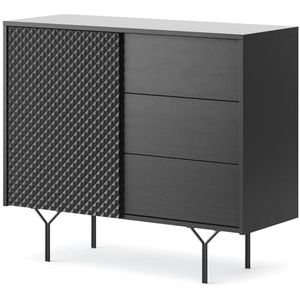 Raven 97 cm woonkamercommode, woonkamermeubel, woonkamermeubel, sideboard met poten, industriële stijl, zwart