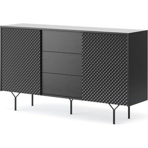 Raven Dressoir met 3 laden, 144 cm, woonkamermeubels, woonkamermeubels, sideboard met poten, industriële stijl, zwart