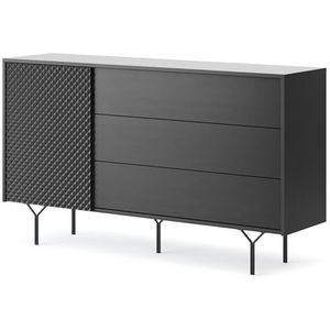 Raven 144 cm woonkamercommode, woonkamermeubel, woonkamermeubel, sideboard, eetkamer, dressoir, dressoir met poten, industriële stijl, zwart