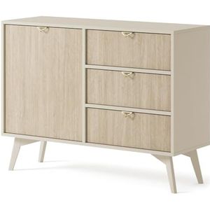 Woonkamermeubel Forest 106 cm, commode voor woonkamer, bijzetmeubel, commode met poten, dressoir met poten, eucalyptus beige (beige)