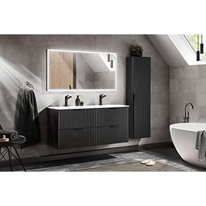 Badmeubelset Adel zwart 120 cm, zwarte badkamermeubels, hangende badkamermeubels, gefreesde badkamermeubels, wastafel, spiegel en sifon inbegrepen