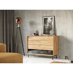 Katmandu Modern Loft commode massief hout wild eiken geolied / glas grafiet mat