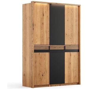 Katmandu Ravello kledingkast draaideurenkast 3-deurs 156 cm massief hout eiken, geolied/glas zwart