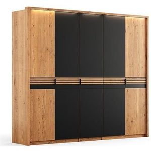 Katmandu Ravello kledingkast draaideurkast 5-deurs 256 cm massief hout eiken, geolied/glas zwart