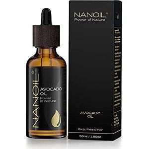 Avocado-Olie Nanoil Avocado Oil 50ml - Natuurlijke, koudgeperste en ongeraffineerde avocado-olie voor gezichts-, lichaam- en haarverzorging. Vitaminebom, verjongend en beschermend