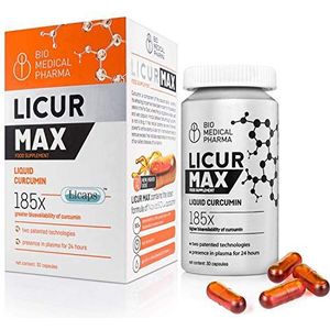 Micellaire Curcumine – 185x Hogere Biobeschikbaarheid – NovaSOL Vloeibare Curcumine – Dagelijks 1 Veganistische Capsule – Gelijk aan 6.600 mg Kurkuma Extract – Licur Max (30 Capsules)