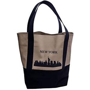 NEW HOPE Dames tweekleurige moderne tas met New York-opschrift Shopper, Black/Brown, zwart/bruin