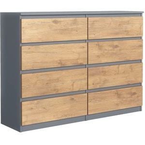 meble kaszczyszyn Commode antraciet / Lancelot, mat, 8 laden, 120 cm, elegant dressoir, 120 x 101,5 x 39 cm, voor slaapkamer, kantoor, woonkamer, hal, multifunctionele kast