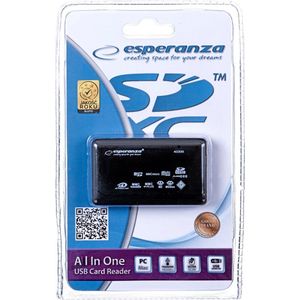 Esperanza EA117 Geheugenkaartlezer - Zwart - USB 2.0