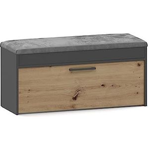 VBChome Schoenenkast met zitvlak en opbergruimte, 100 x 35 x 49 cm, Artisan eiken, antraciet handgrepen, schoenenorganizer, houtachtige houtbasis, schoenenopslag, klapvakken, schoenenrek, hal, hal