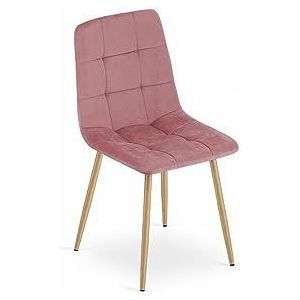 VBChome Set van 4 roze eetkamerstoelen, keukenstoel, woonkamerstoel, bureaustoel, stoel met rugleuning, frame van metaal, gestoffeerd, fluweel, roze