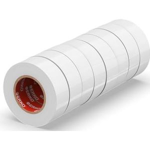 ERKO Isolatietape 19 mm x 20 m - wit - 8 stuks - voor elektrische leidingen. Hoge flexibiliteit en kleefkracht - isolatietape | plakband | afdichtingstape