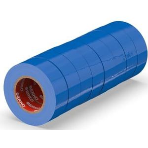 ERKO Isolatietape 19 mm x 20 m blauw 8 stuks voor elektrische leidingen, Hoge flexibiliteit en kleefkracht isolatietape, plakband, afdichtingstape