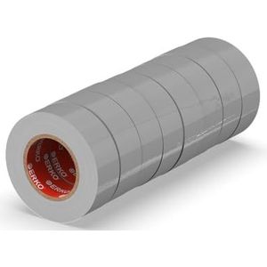 ERKO Isolatietape, grijs, verpakking van 8 stuks, 19 mm x 20 m, pvc, reparatie van elektrische leidingen, zeer flexibel met sterke kleefkracht, bestand tegen chemicaliën, waterdicht