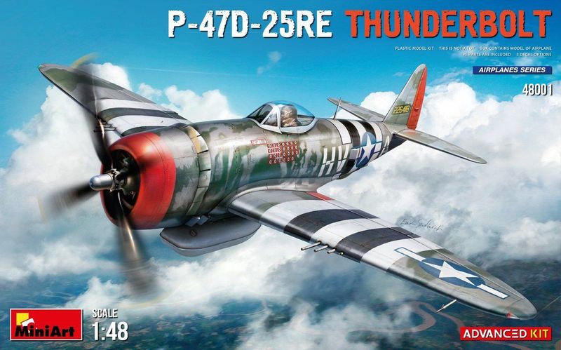 Mini Art 48001 1:48 P-47D-25RE Thunderbolt ADV. Replicaset, getrouw aan het origineel, modelbouw, bouwset van kunststof, doe-het-zelf, vrije tijd, collage, modelbouw, te monteren, ongeverfd
